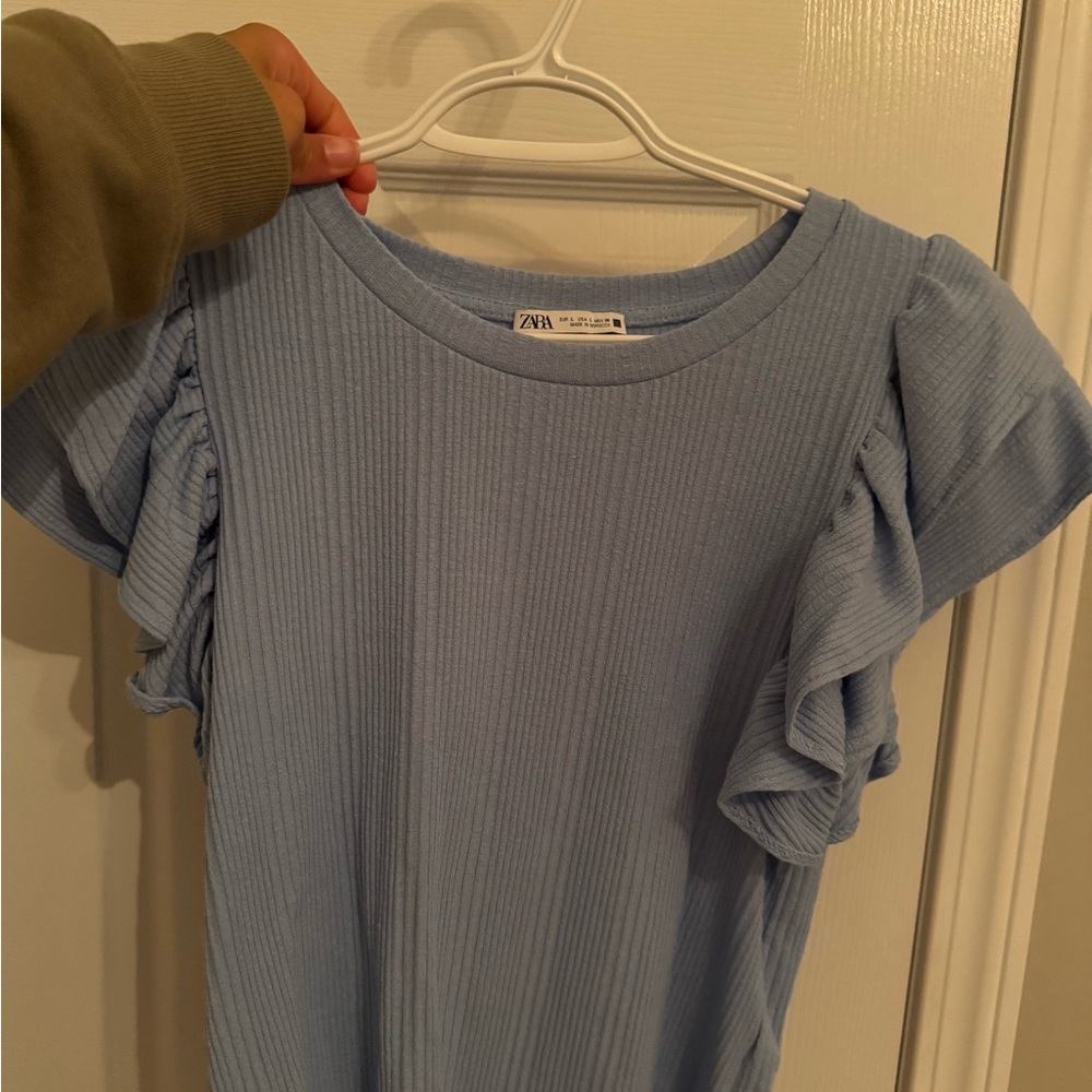 Zara Sky Blue Ribbed Knit Top